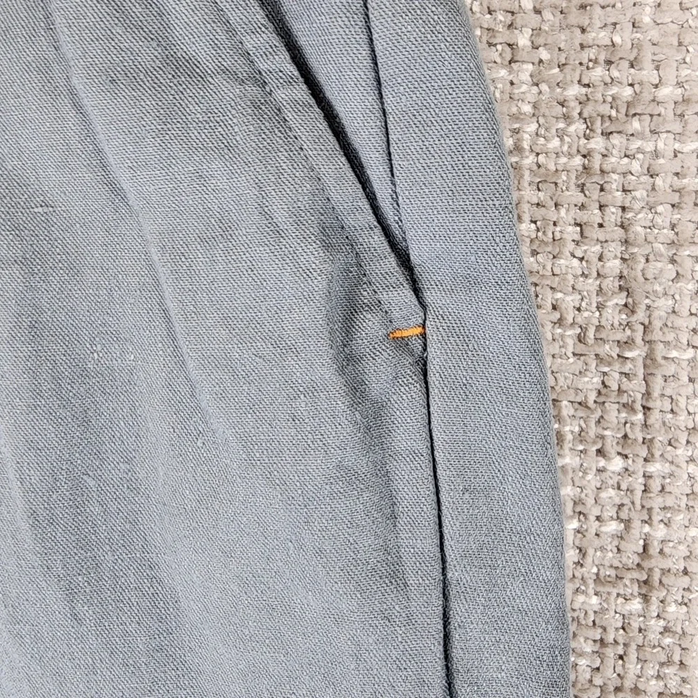 Far Afield UK 100% Heavy Linen Pants Mens Size 3/L Green Blue Pleated Zip 35x28